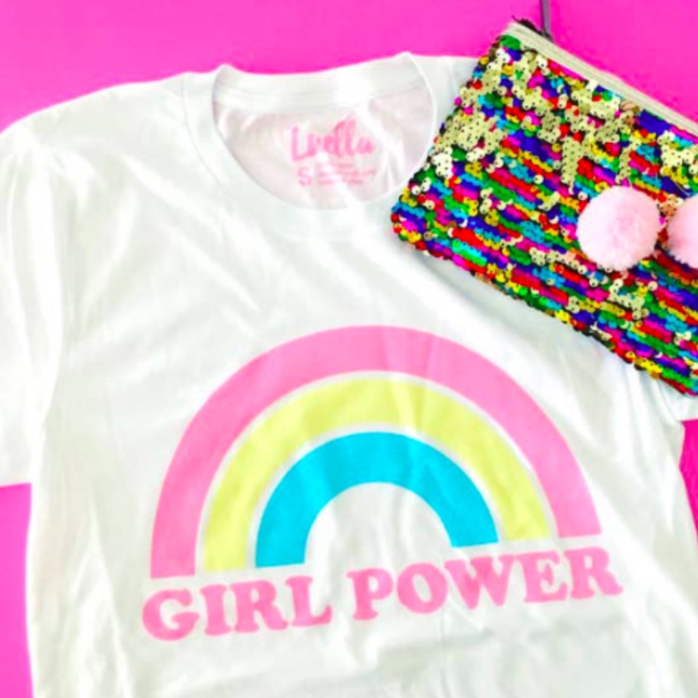Girl Power Pink Rainbow Vibes Graphic Tee Shirt